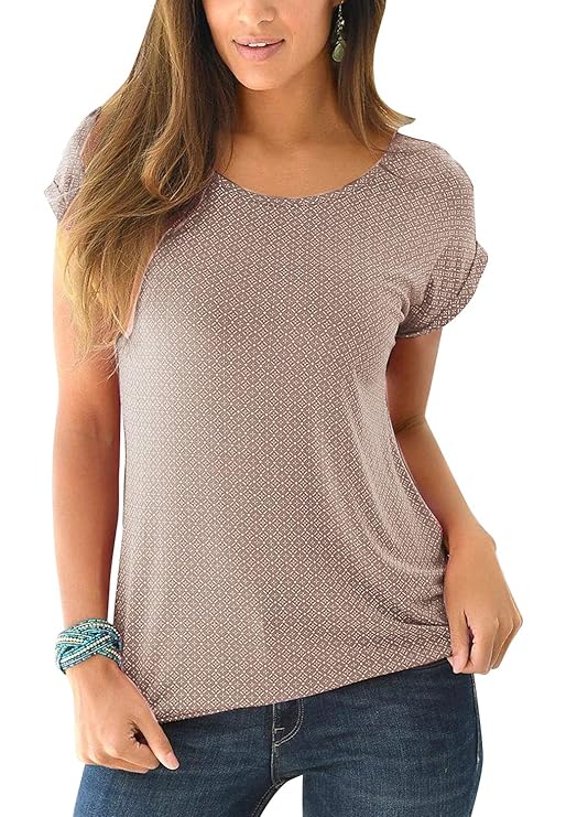 Yidarton Damen T-Shirt Kurzarm Basic Tee mit Allover-Minimal Print Lose Stretch Sommer Oberteil Tops