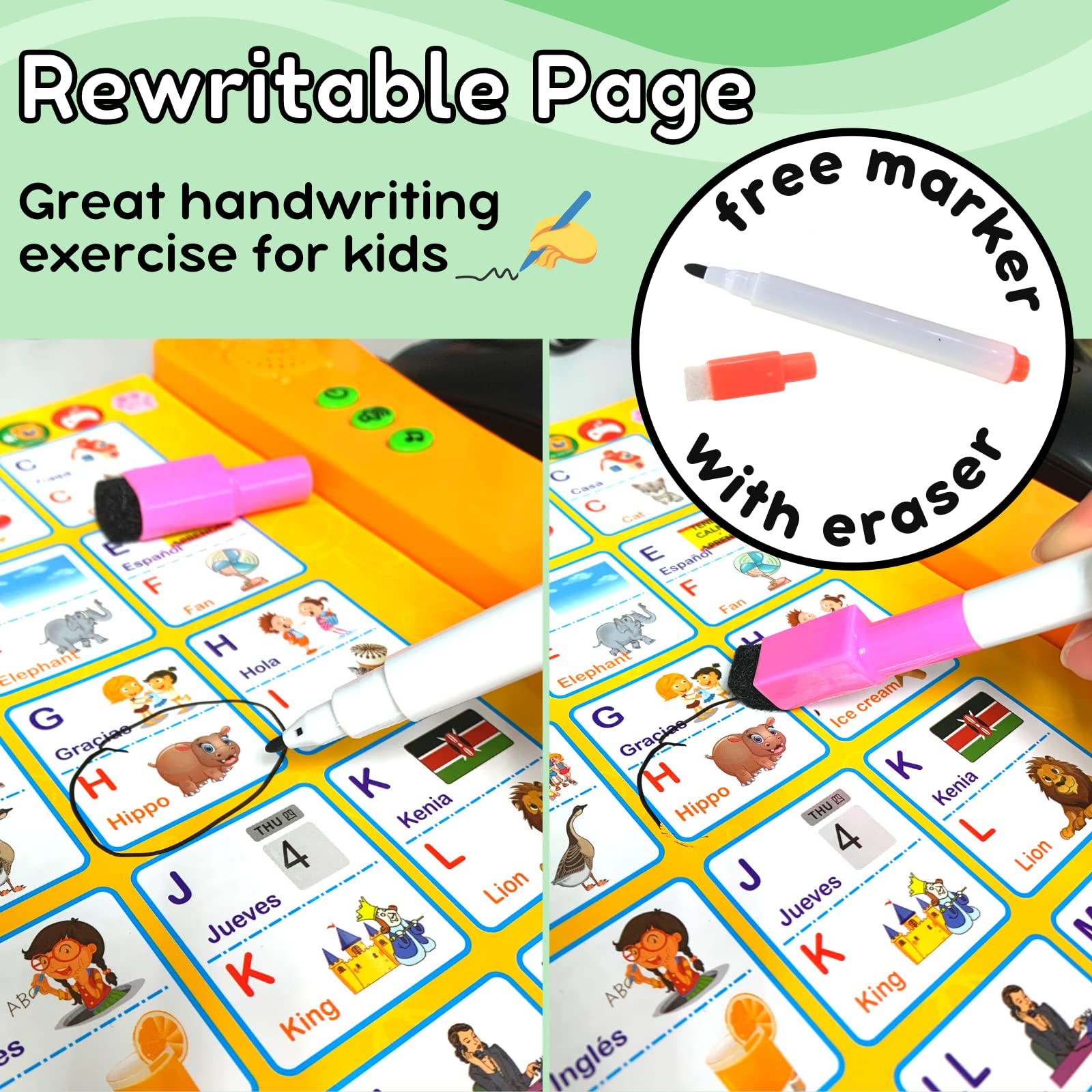 ZEENKIND Spanish & English Talking Learning Book for Kids 2 3 4 5 6 Years Old, Interactive Audio Sound Books, Toddler Educational Toy to Learn Spanish, Electronic Bilingual Toys, Juegos para Niños