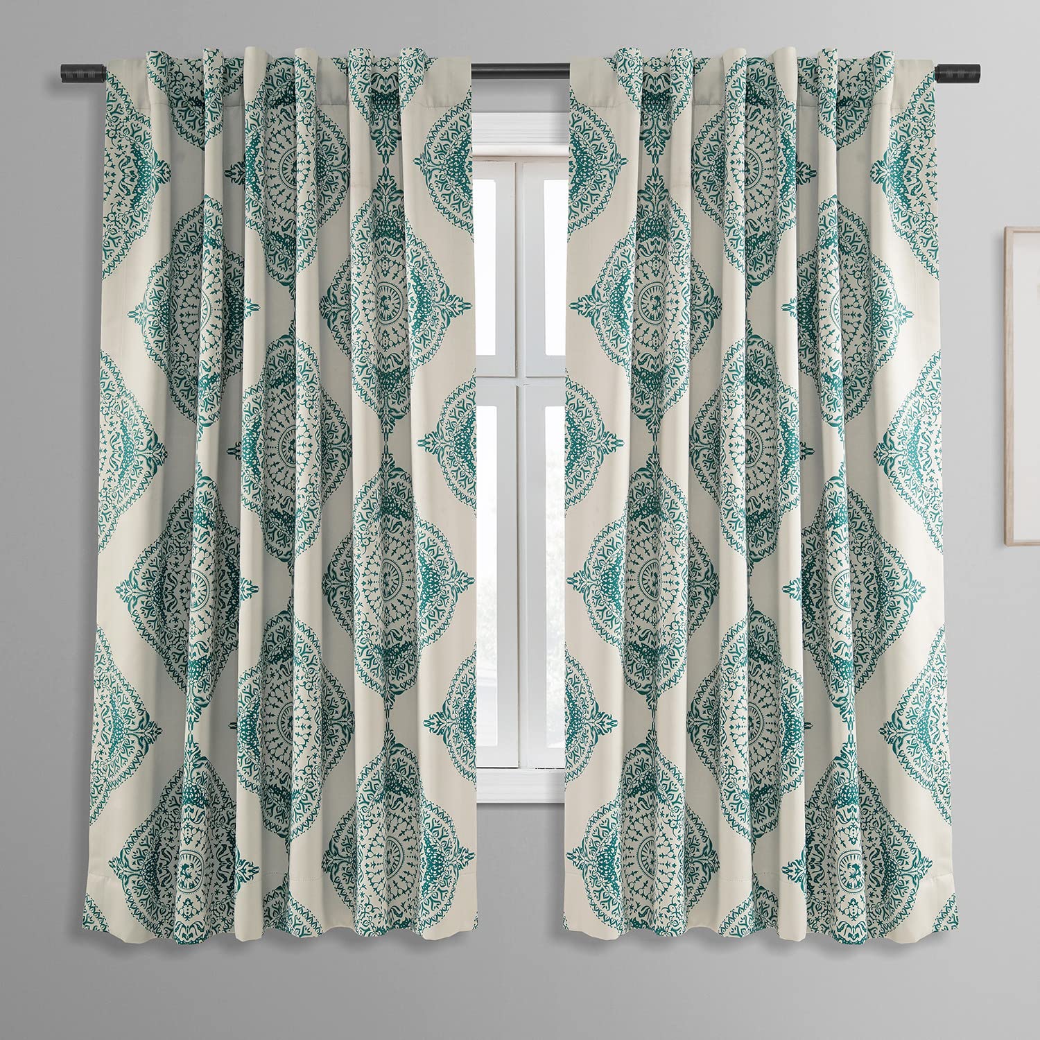 HPD Half Price Drapes Printed Room Darkening Curtains 50 X 63 (1 Panel), BOCH-KC27A-63, Henna Teal — image 1
