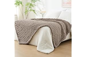 Bigacogo Chunky Knit Throw Blanket for Couch, 80x90 inches, 100% Hand Knitted with Thick Jumbo Chenille Yarn, Cozy Soft Large