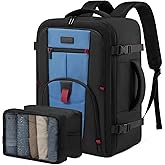 LOVEVOOK Travel Laptop Backpack for Men, 35L Large Carry On Backpack Personal Item Size, Airline Approved Waterproof Bookbag with 2 Packing Cubes Fits 15.6" Laptop, Black&Blue