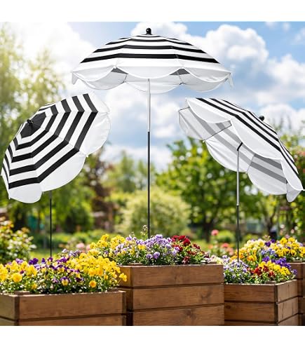 flowered patio umbrellas Abbylike 2 Pack Plant Shade for Outdoor, Stripe, Black White Unrivaled in its size Ever seen dip netting ja Color:chrome