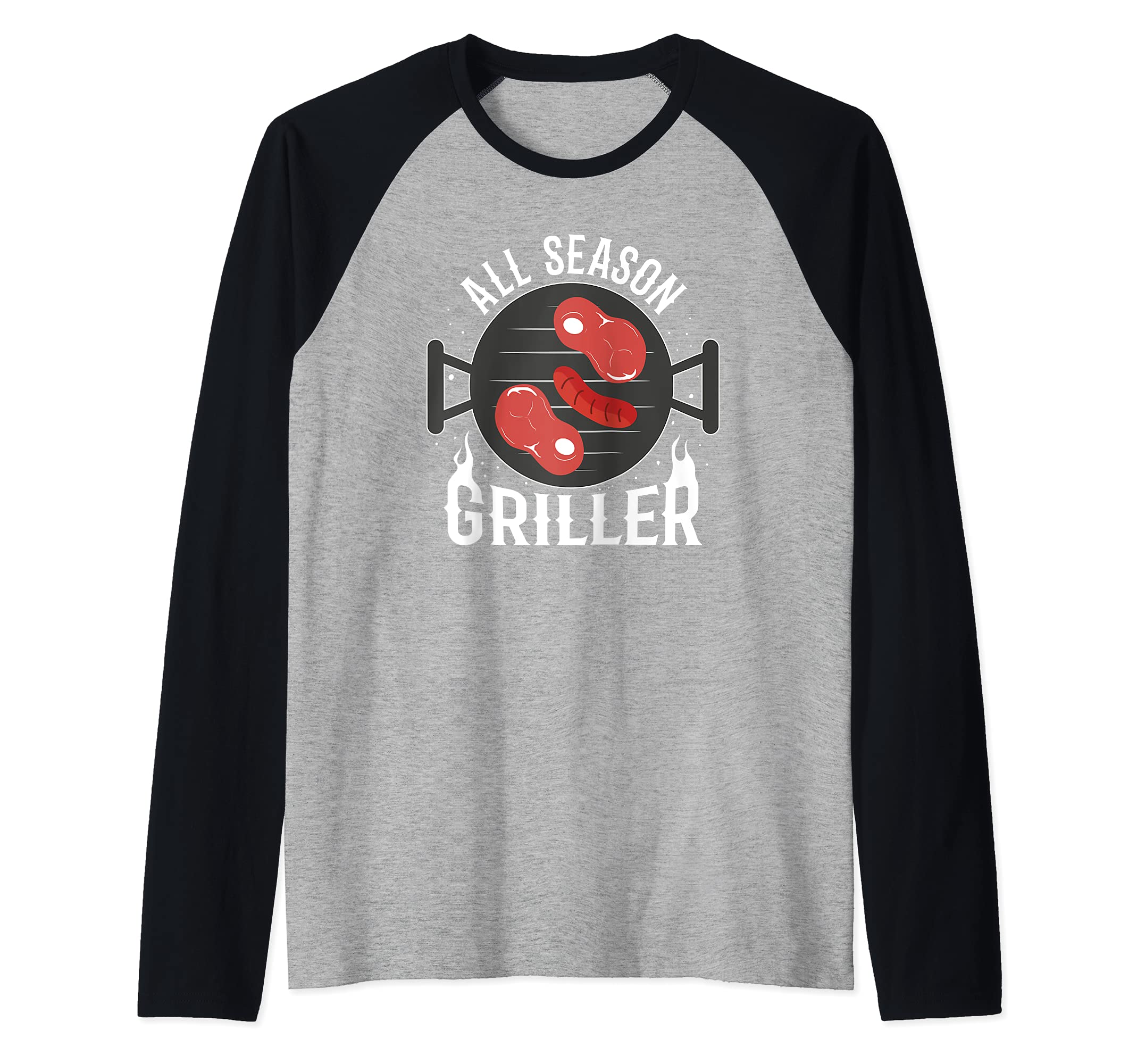 BBQ All Season Griller Grill fans Barbecue Fans Raglan Baseball Tee