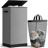 SOLEDI 100L Laundry Hamper with Lid, Large Collapsible Laundry Basket | Sturdy Built-in Top Metal Frame, Removable &amp; Washable Laundry Bag, Large Capacity, Ideal for Bedroom, Bathroom, Dorm, College
