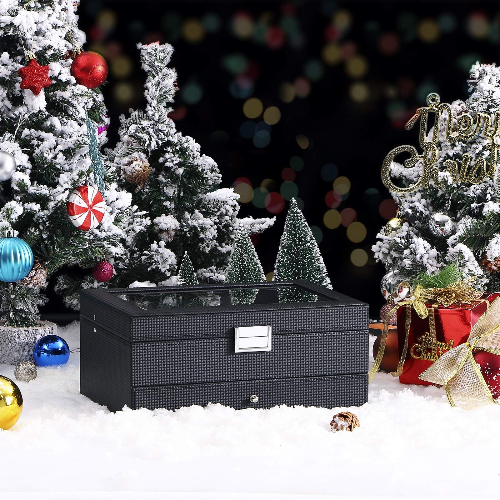 BEWISHOME Watch Case, 20-Slot Watch Box Organizer for Men Watch Case with Large Glass Lid Watch Travel Case Removable Watch Pillows, Mens Jewelry Box Watch Display Case, Watch Storage, Black SSH04C