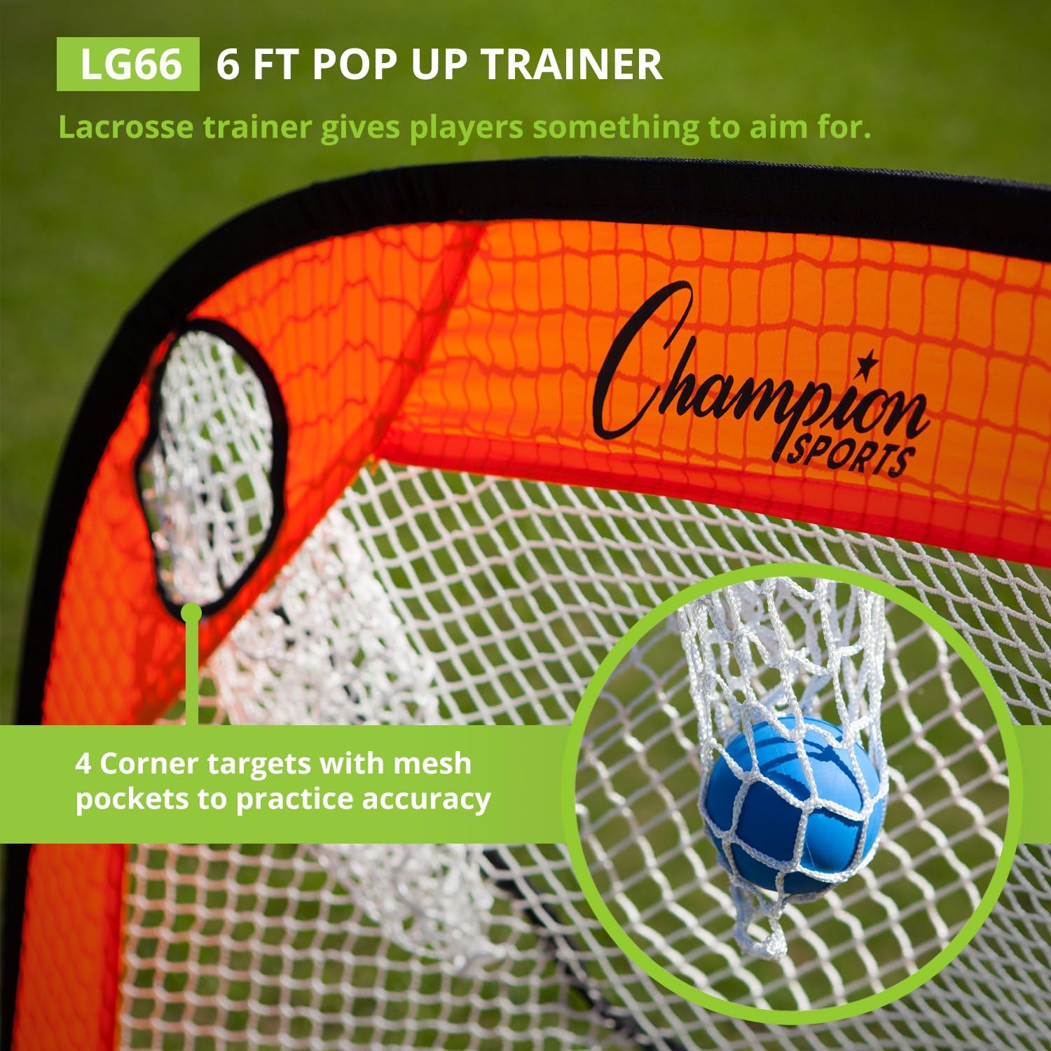 Champion Sports Lacrosse Training Goal: Pop Up & Backyard Shooting Net, Orange, 6 X 6-Feet: Sports & Outdoors