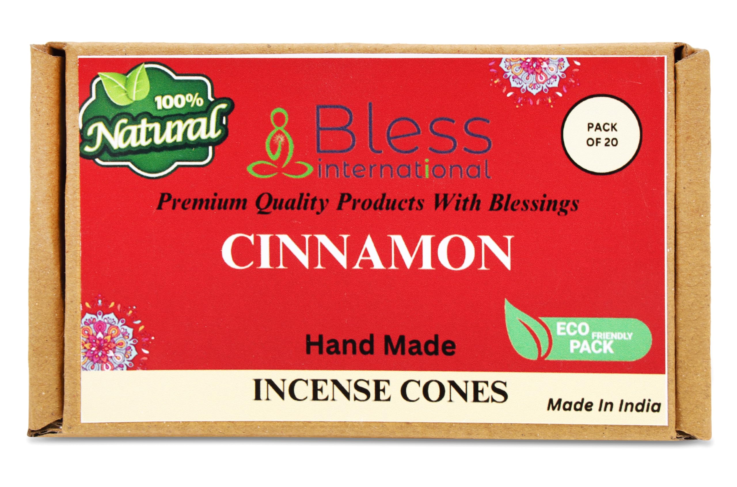 Bless International Cinnamon 100%-Natural-Incense-Cones Handmade-Hand-Dipped Organic-Chemicals-Free for-Purification-Relaxation-Positivity-Yoga-Meditation The-Best-scents (20 Count)