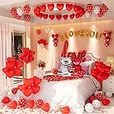 Valentines Day Balloons Decorations I Love You Balloons and Heart Balloons Kit with 1000Pcs Red Silk Rose Petals Flower Decoration Love-Bear Heart Print Balloons Banner for Valentine Party Decorations