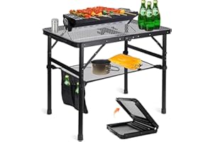 MYSWEETY Camping Table, 2ft Small Folding Grill Table with Mesh Bag, Height Adjustable Outdoor Picnic Table, Lightweight & Portable Aluminum Mesh Desktop Table for Camping, Picnic