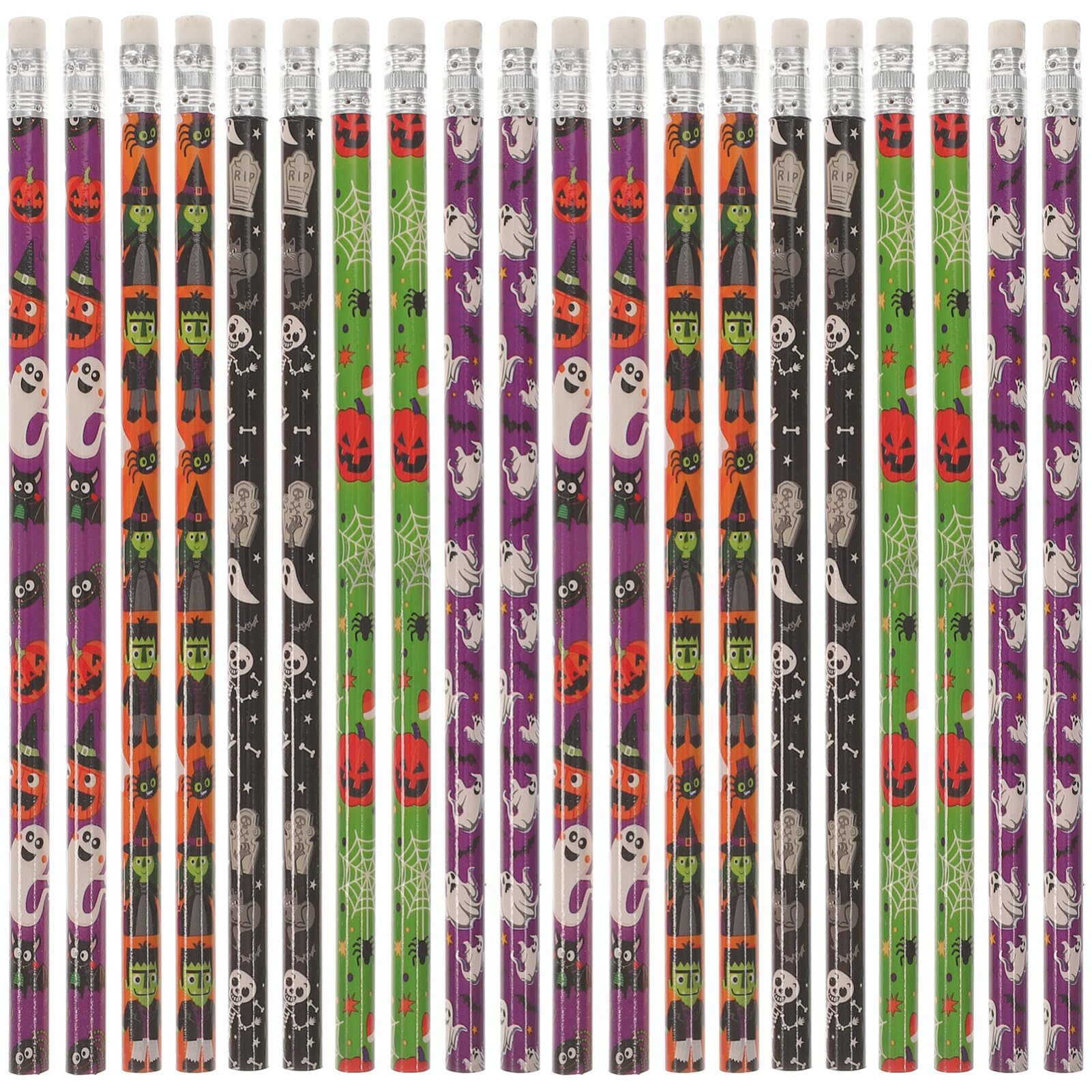 Operitacx 50Pcs Halloween Pencils Bulk Colorful Patterned Wooden Pencils with Erasers for School Office Drawing and Halloween Party Supplies