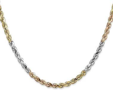 Amazon.com: 14K Tri Color Gold 4mm Diamond Cut Rope Chain 20