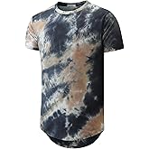 KLIEGOU Mens Hip Hop Tie-Dyed Hipster Curve Hem T Shirt