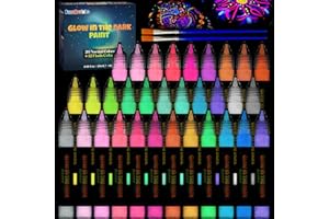 FansArriche Glow in the Dark Fabric Paint, 32 Colors Neon Acrylic Paint for DIY Crafts, Halloween, Christmas Decorations, Luminous Paint for Clothes, Wood, Canvas, Rock, 20 ml/Bottle