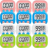 12 Pack Digital Kitchen Timers for Cooking, Loud Alarm Large LCD Display Magnetic Classroom Timers for Teachers Kids, Extensively Use in Classroom, Cooking, Meeting, Gym