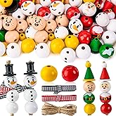 JOYIN 173 Pcs Christmas DIY Wooden Beads Craft, Printed Wood Round Beads Make Up to 30 Hanging Ornaments of Snowman, Santa Santa & Elf for Christmas Craft, Xmas Holiday Decoration,Art Activities