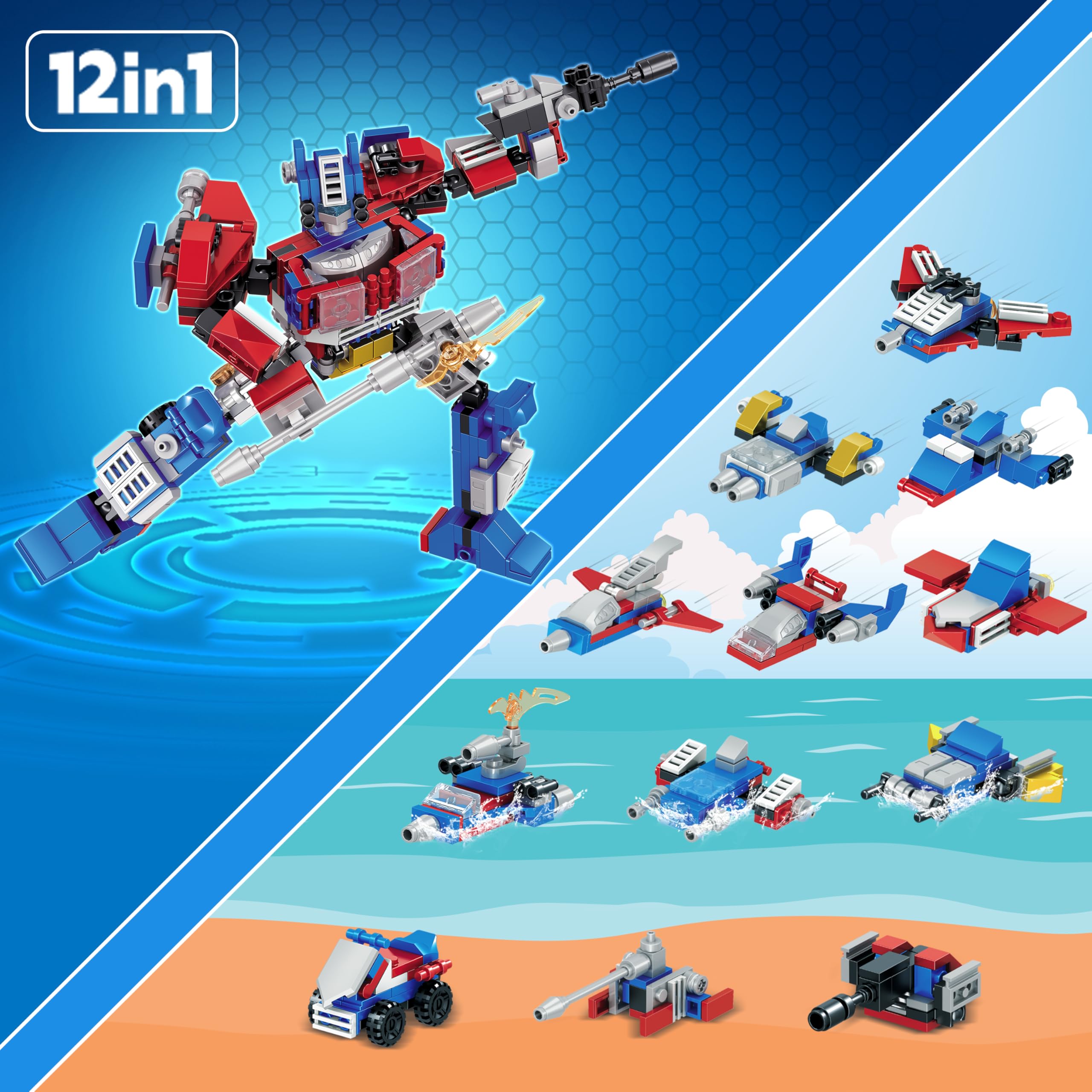 Advent Calendar 2025-24 Packs Transform Robot Building Blocks, 12-in-1 Party Favors Creative Action Mech Toy Building Set for Stocking Stuffers, Countdown to Christmas Birthday Gifts for Boys Girls