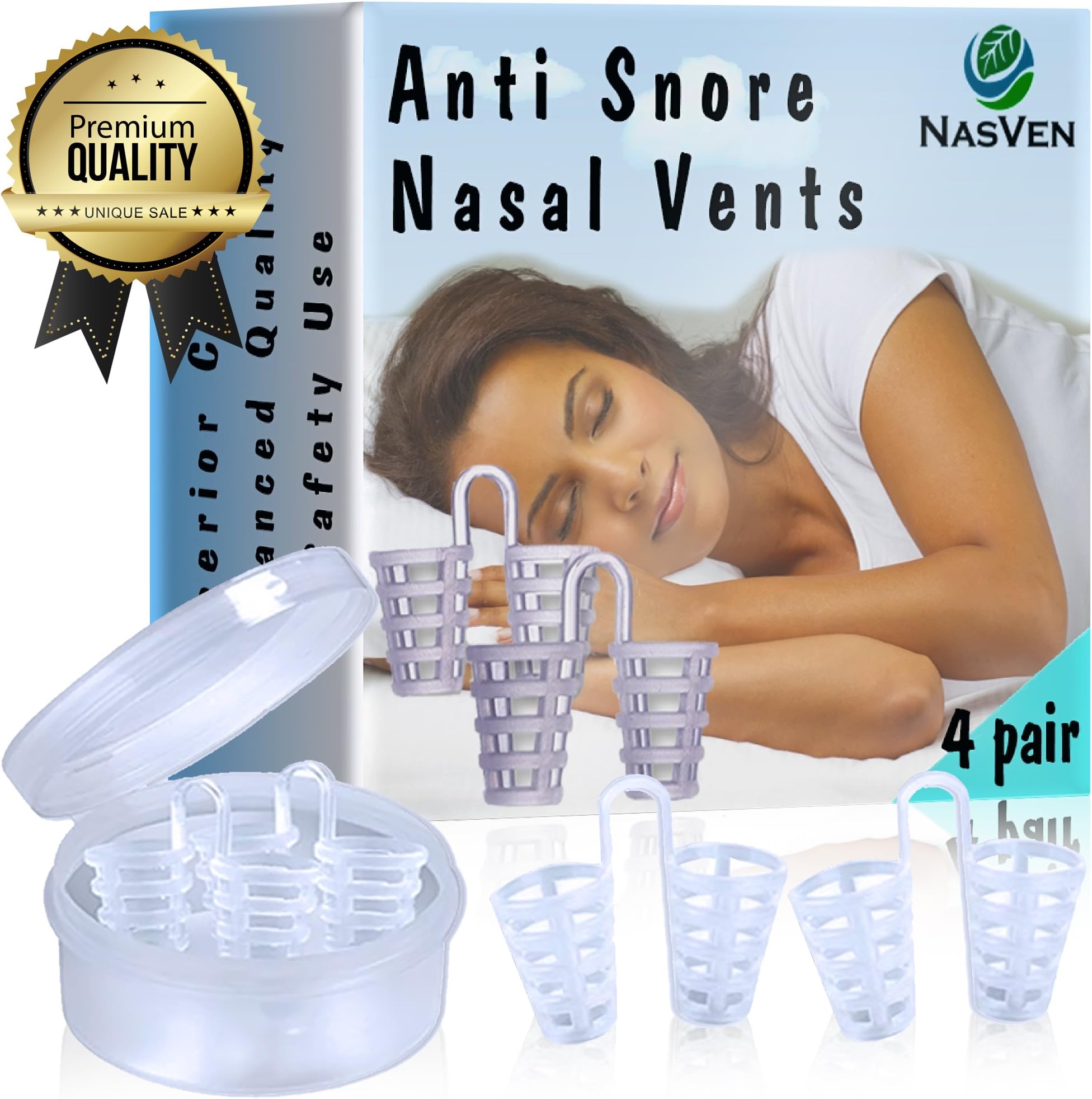Snore Stopper by NasVen | Best Anti Snoring Devices - Set of 4 Nasal Dilators - Stop Snoring Solution For Comfortable Sleeping - Premium Anti Snoring Nose Vents - Anti Snore Guard - Snore Relief