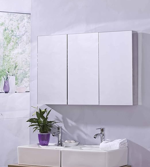 Mucassa - (90x11x60cm) Espejo Armario para Baño Gabinete con 3 Puertas