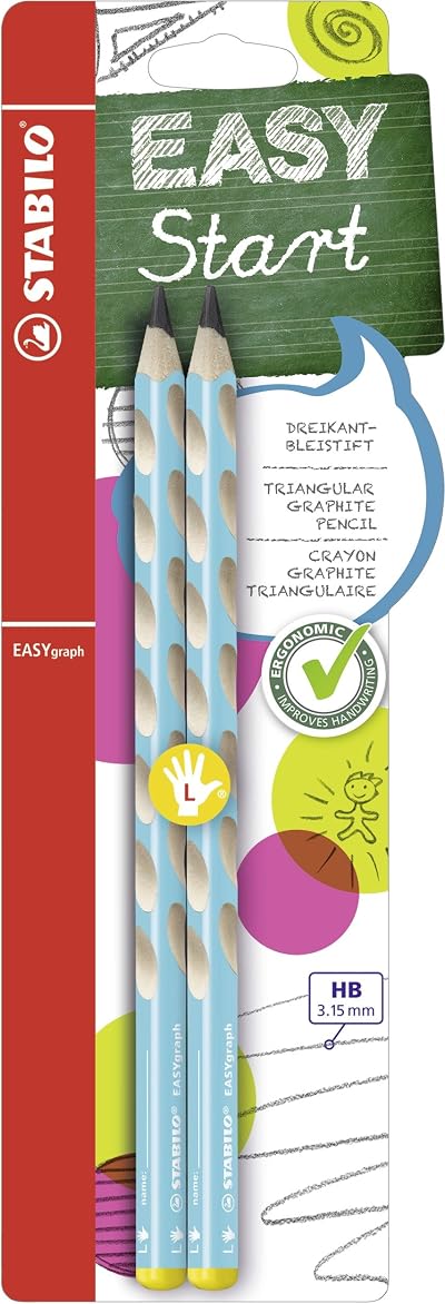 STABILO EASYgraph Ergonomic Graphite Pencil Left-Handed HB Pack of 2 Blue