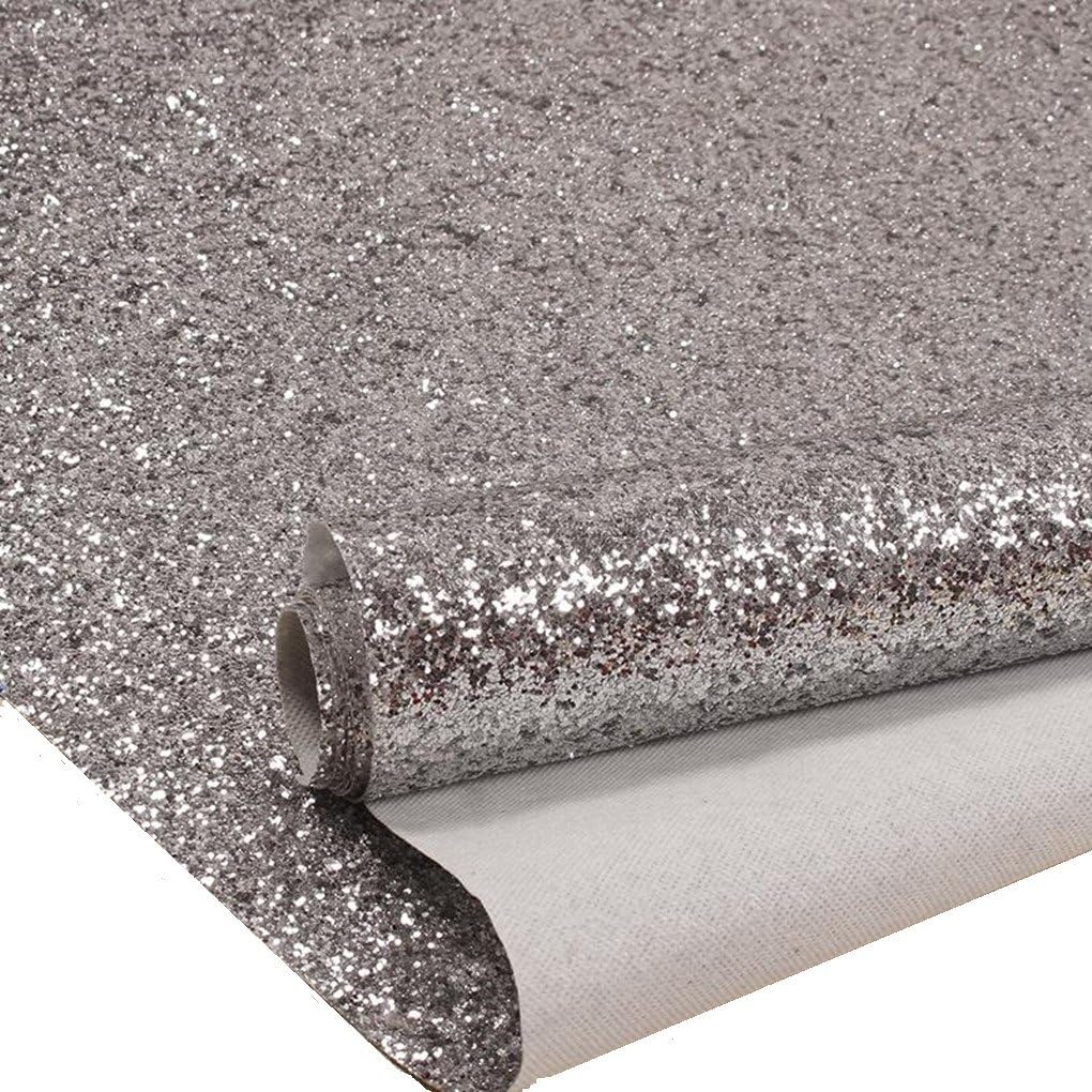 Silver Chunky Glitter Wallpaper, Sparkly Glitter Fabric Wall Paper,Bling Wallcovering (4 Rolls)