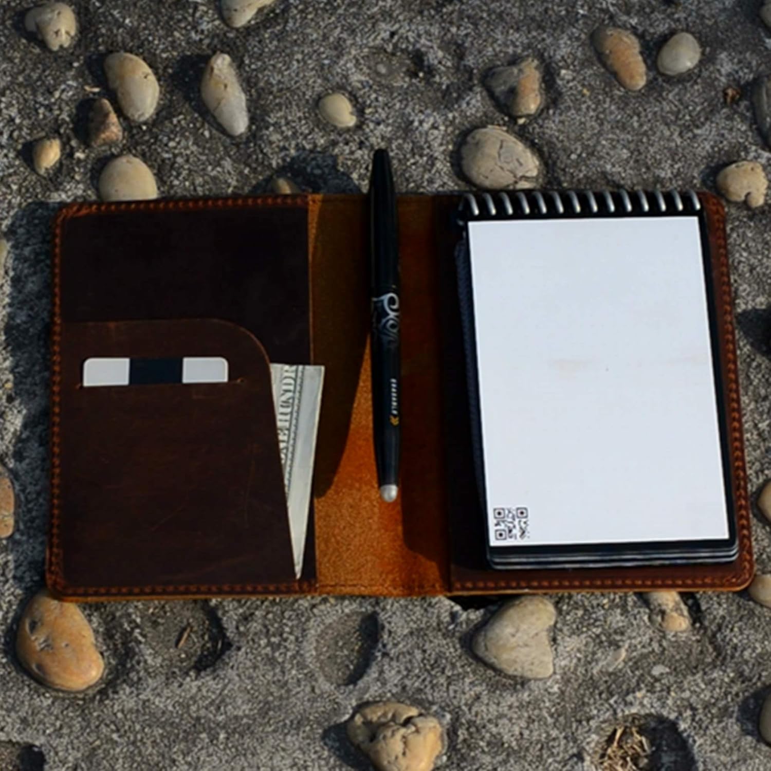JJNUSA Compatible with Rocketbook Mini Cover Smart Business Handmade Distressed Genuine Leather Journal Notebook Cover for Card Holder Mini 3.5" x 5.5" Brown - Image 3