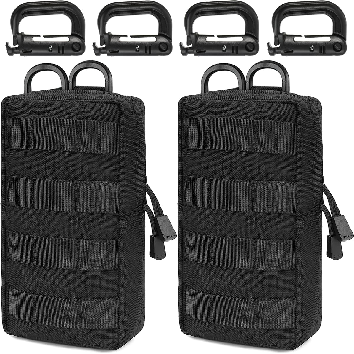 MUCHER 2 Pack EDC Pouch Molle Pouches Tactical Waist Bag Utility Waist Pack with 4 Hooks for Outdoor Hiking Hunting Camping Training (L, Black)