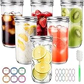 LOSANJI Mason Jars Wide Mouth 6 Pack, 24oz Glass Canning Jars with Airtight Lids, Brush, Labels - for Pickling, Fermenting, Food Storage, Overnight Oats & Preserves, Microwave & Dishwasher Safe