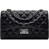 Eveupp Quilted Purse with Chain Strap Black Crossbody Bags for Women Faux Leather Shoulder Bag Clutch Purses