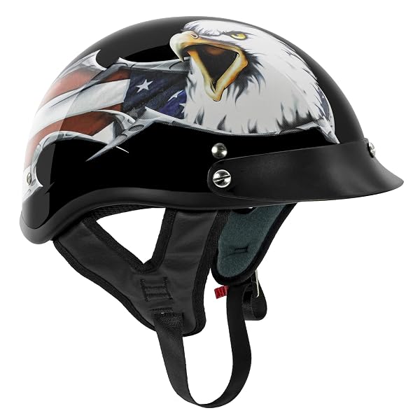 VCAN – V505USA24 CRUISER PATRIOTIC EAGLE USA GRAPHICS MOTORCYCLE HALF HELMET (GLOSS BLACK, LARGE)
