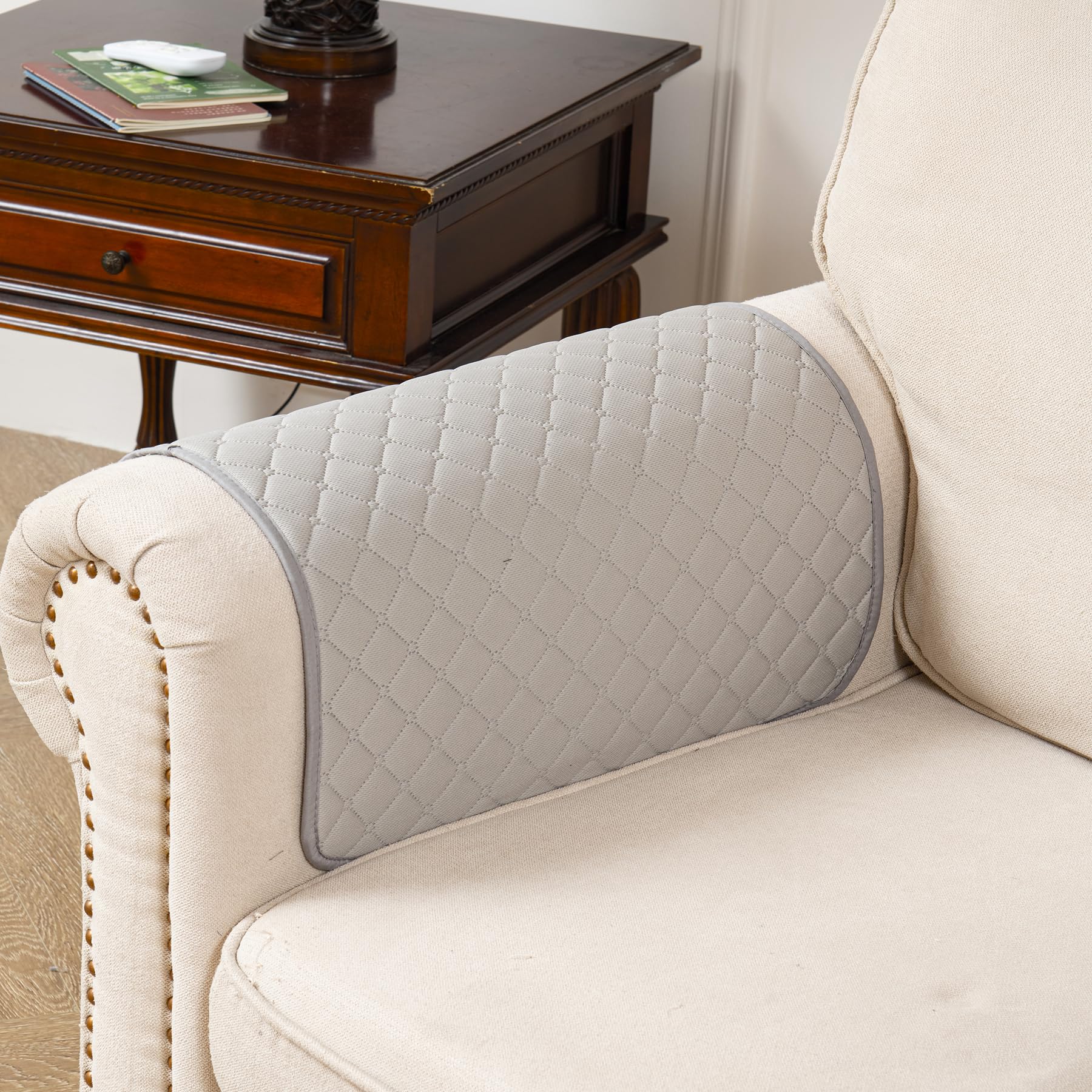Photo 1 of luckyjoyreal Grey Sofa Armrest Cover Waterproof Recliner Chair Covers - Non-Slip Sofa Cover for Reclining Couch Slipcovers Seat Cushion Couch Cover for Dogs Pets Furniture Protector Grey 23"x19" 1 Pcs