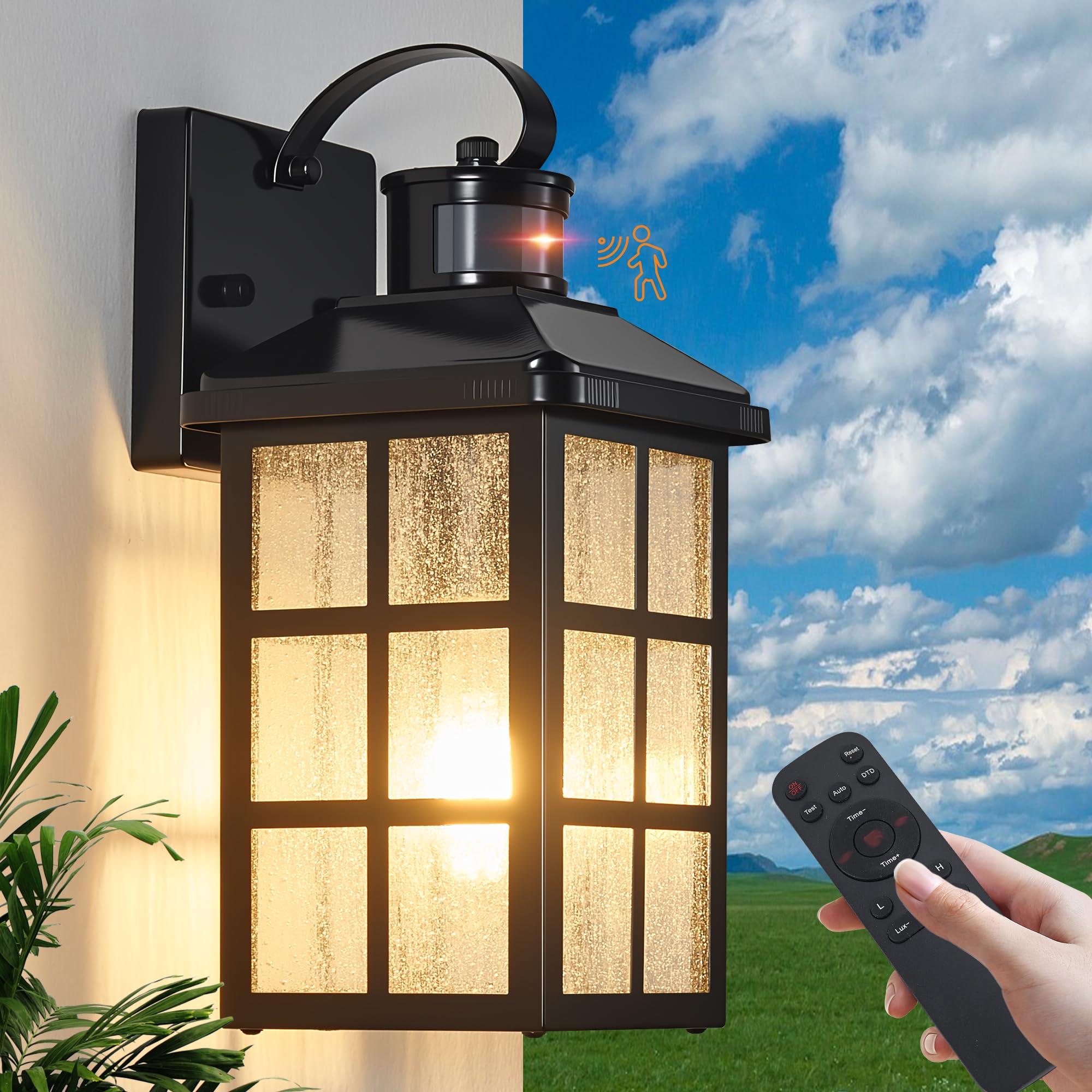Photo 1 of Motion Sensor Porch Lights Outdoor with Remote Control, Smart Dusk-to-Dawn Exterior Lighting Fixtures Weatherproof Outdoor Wall Lights with 4 Lighting Modes for Porch, Garage, Patio, Front Door