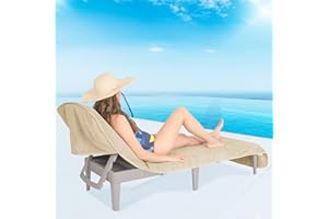 American Soft Linen Chaise Lounge Covers with Pocket, 86"x32" Oversized Beach Pool Lounge Chair Towel, Beige