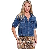 Denim Short Sleeve Top, Dark Indigo, XS