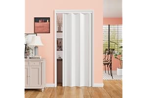AINLARRY 24"-36" x 80" PVC Accordion Door Interior, Portable Bifold Accordion Door for Closet, Including Complete Hardware & Handle,White Folding Doors for Laundry, Easy Installation