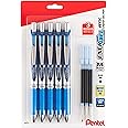 Pentel Energel 0.7 mm Liquid Gel Ink Pens - Metal Tip - Pack of 5 Blue Deluxe RTX Pens with 3 Refills