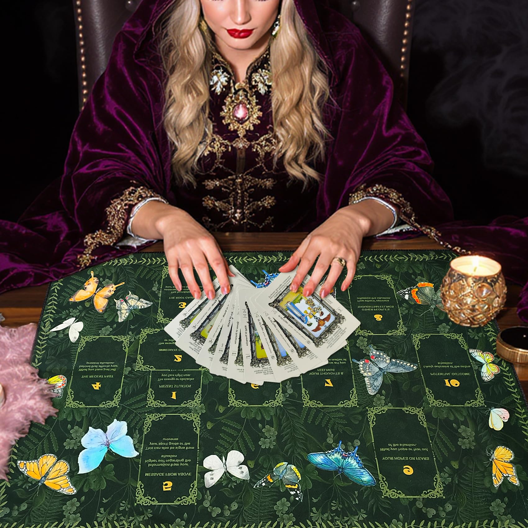 Knana Altar Cloth Butterfly Tarot Mat Velvet Tarot Cloth for Reading with Celtic Cross Pattern