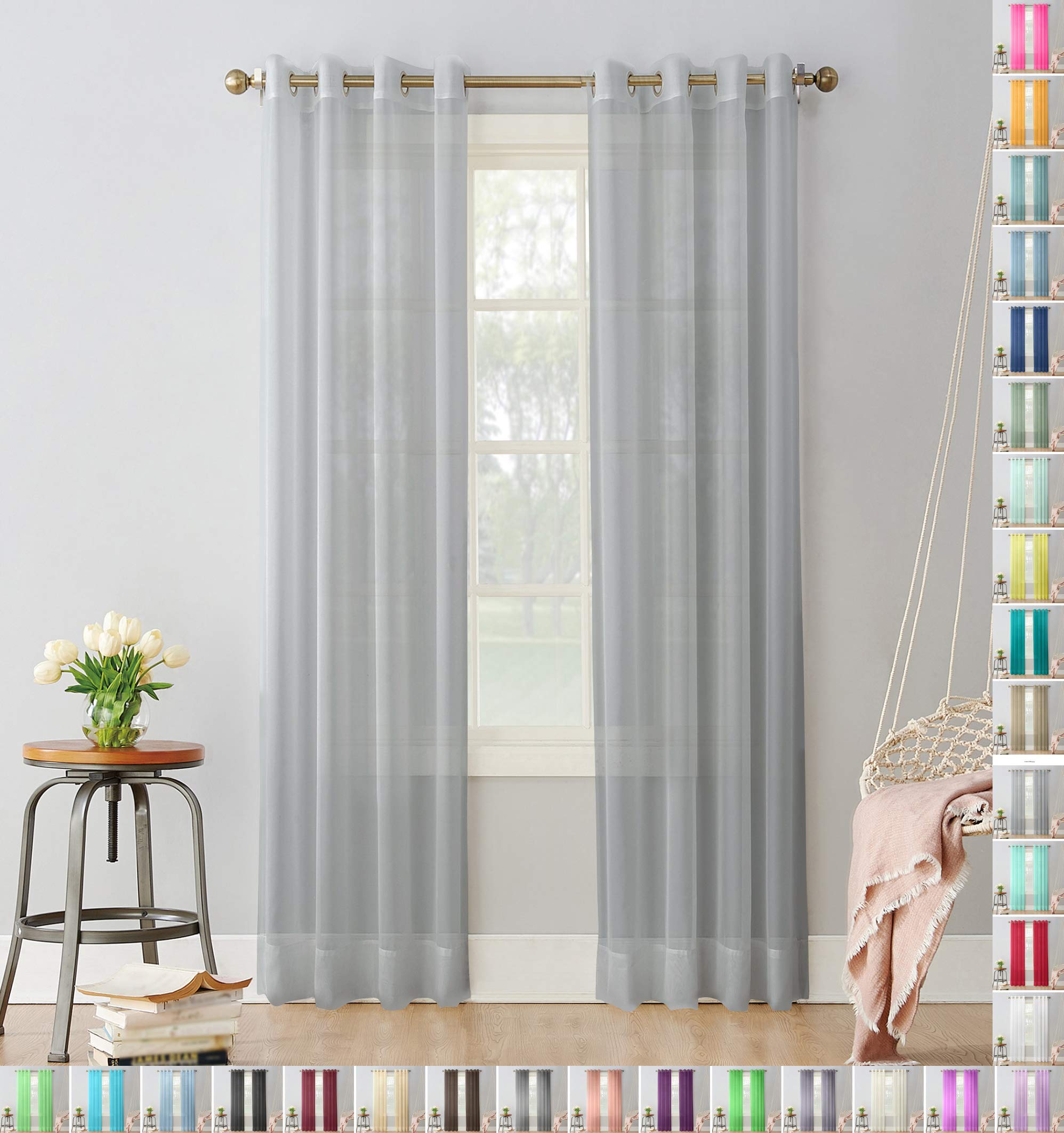 Megachest pair of sheer voile RING top (silver, 56" wideX54 drop(W142cmXH137cm))