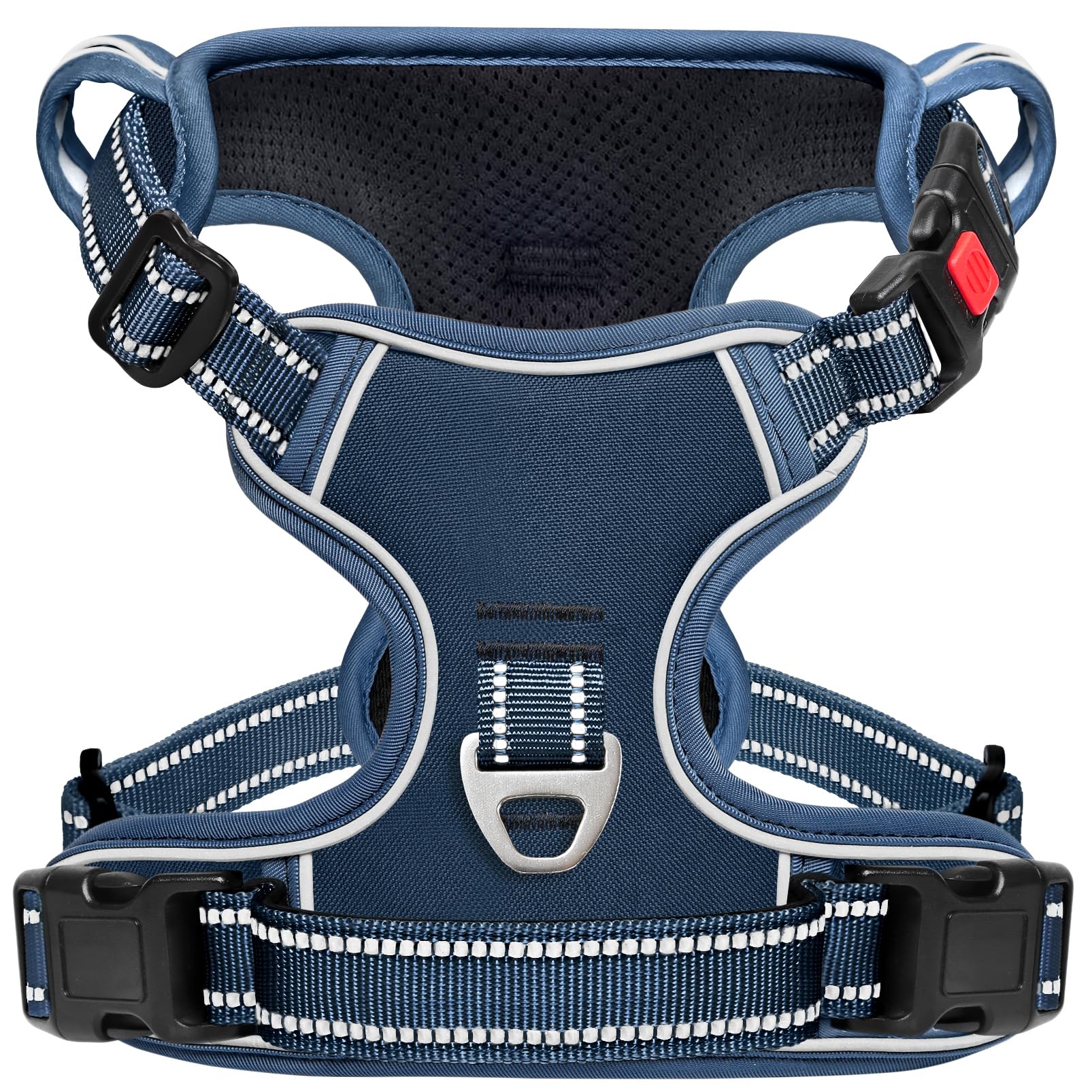 Photo 1 of Timos Dog Harness Large Sized, No Pull Pet Harness with Neck Lockable Snap,No Choke Front Clip Dog Reflective Vest,Adjustable Metal Rings 3 Buckles,Easy Control Handle for Large Dogs Royal Blue XL