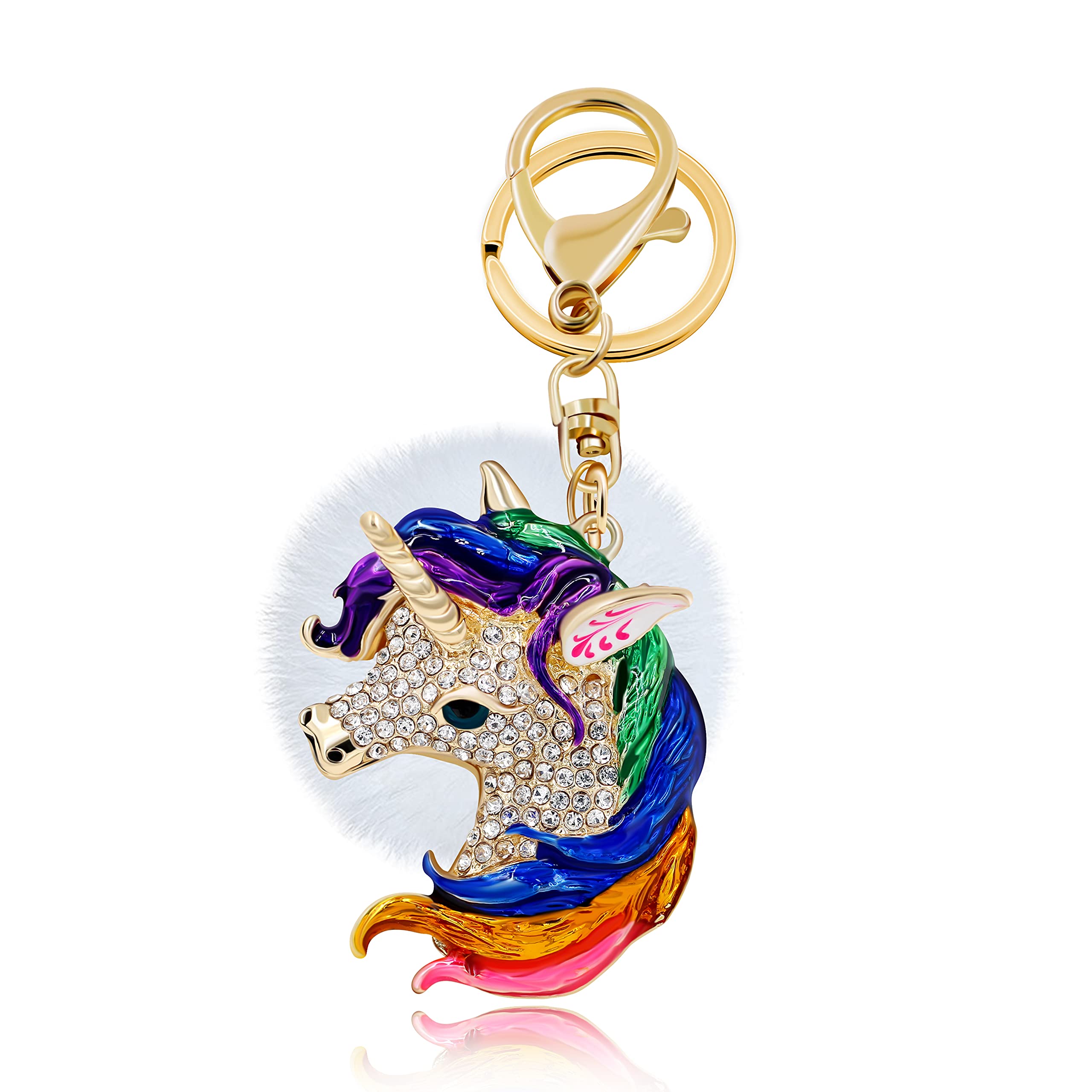 Uloveido Blue Unicorn Keychains for Teen Girls Women Car Door Keyrings Gold Plated Color Chain