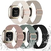 Odbeai Stretchy Bands Compatible with Fitbit Versa 4/Sense 2/Sense/Versa 3 | Water-Resistant Elastic Band Compatible with Fitbit Versa 4 Bands for Women, Soft Nylon Strap for Sense 2/Sense/Versa 3,5Pack