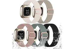 Odbeai Compatible with Fitbit Versa 4 Bands for Woman/Versa 3 Band, Compatible with Fitbit Sense 2 Bands/Sense Band, Water-Resistant Adjustable Stretchy Nylon Sport Strap for Smart Watches, 5 Packs