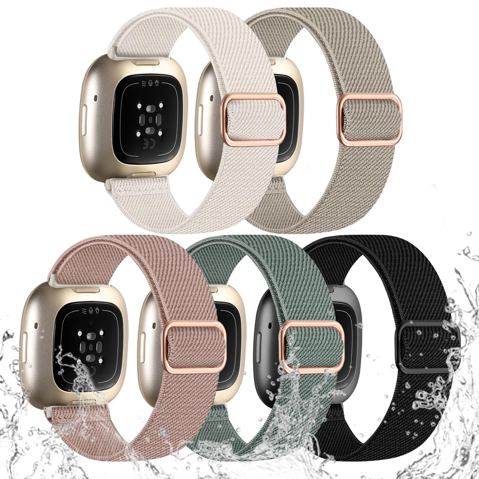 Photo 1 of Odbeai Compatible with Fitbit Versa 4 Bands for Woman/Versa 3 Band, Compatible with Fitbit Sense 2 Bands/Sense Band, Water-Resistant Adjustable Stretchy Nylon Sport Strap for Smart Watches, 5 Packs