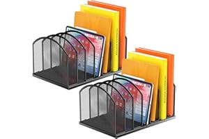 GAWERK 2 Pack 7-Section Metal Upright File Sorter Organizer，Office Small Letter Sorter Desktop File Organizer Metal Mesh Iron Sole, Black