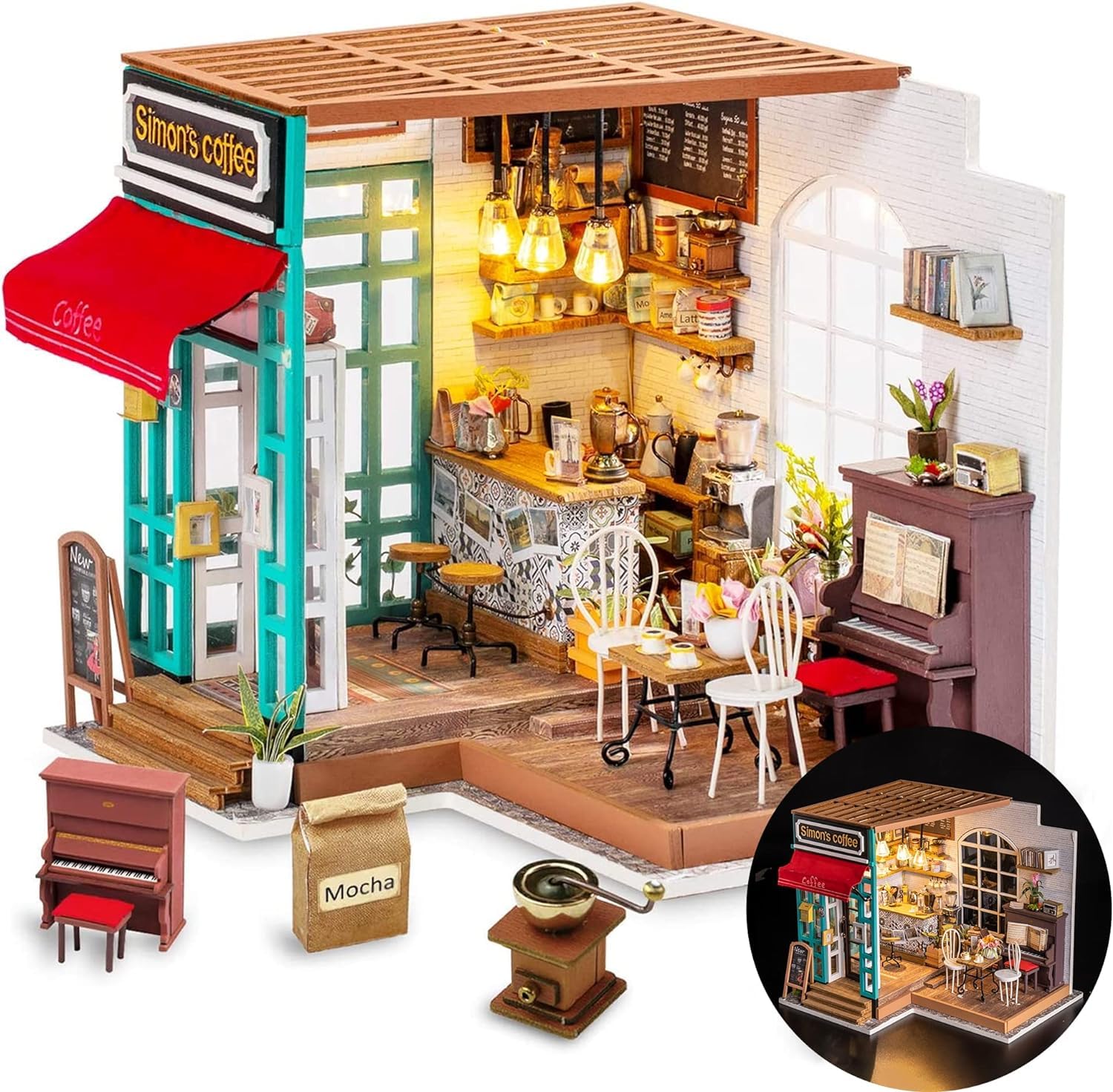 Rolife DIY Miniature Cafe House Kit for Adults to