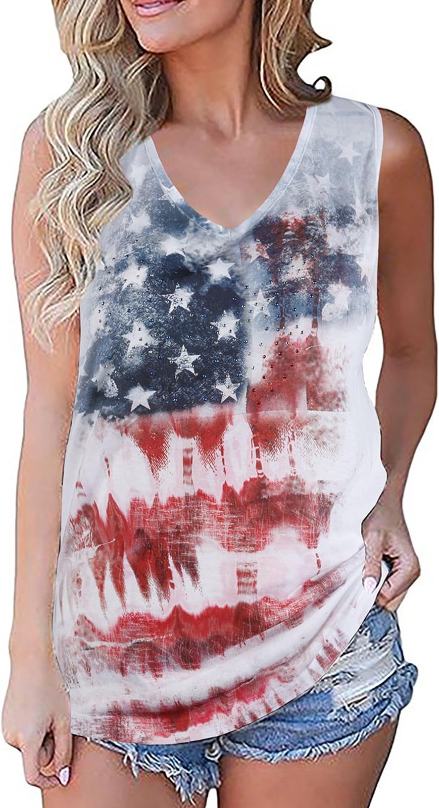 Fenglover Womens Tank Tops V Neck Sleeveless White Workout Loose Fit Funny Tunic Vest