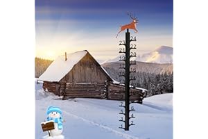 OQUQO Color Snow Gauge Outdoor, 24 Inch Snow Depth Measuring Device, Iron Art Snow Measuring Stick, Christmas Elk Decorations Yard Stake, Winter Snowflake Ruler Snowfall Measuring Gauge