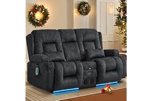 TUNYI Power Loveseat Recliner Sofa with Massage & Heat Home Theater Seating with Console RV Recliner Loveseat Sofa with USB/Outlet/Storage/Side Pocket/LED Light/Speaker (Velvet, Grey)