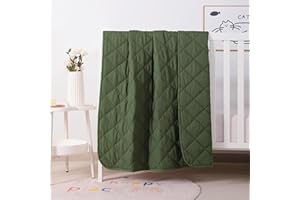 FLXXIE Machine Washable Microfiber Down Alternative Toddler Comforter, Super Soft and Lightweight Kids Crib Quilted Blanket for Stroller, Travel, 39x47 Inches, Olive