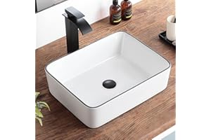 KARAMAG White Vessel Sink,Rectangle 19"x15" Bathroom Sink Above Counter Porcelain Ceramic Small Sink Bowl Ceramic Vessel Sinks for Bathrooms