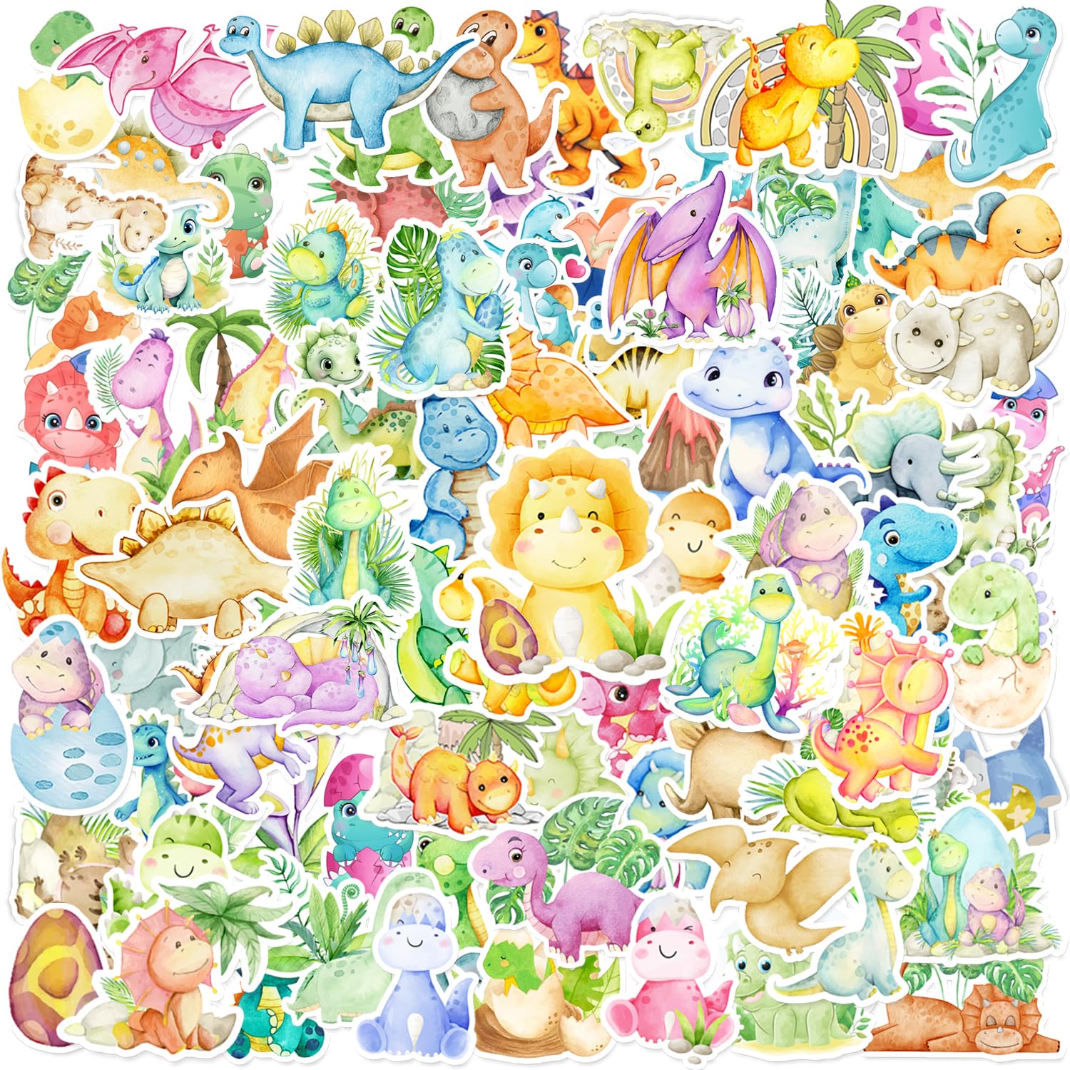 Photo 1 of 100 PCS Watercolor Dinosaur Stickers, Baby Dino Party Favors Birthday Party Supplies Hatching Soon Dinosaur Baby Shower Watercolor Decorations